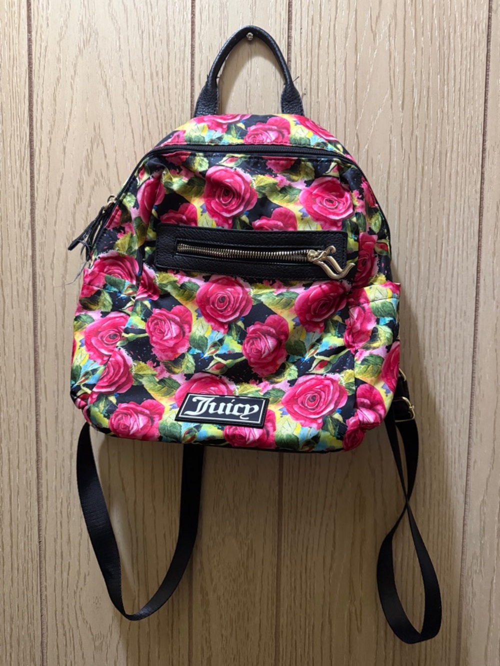 Juicy Couture Floral Rose Mini Backpack in Pink and Black
